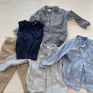 Bundle of Toddler Boys Dress Clothes, button downs, vest and khakis